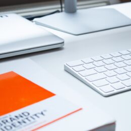branding materials spread onto an office table