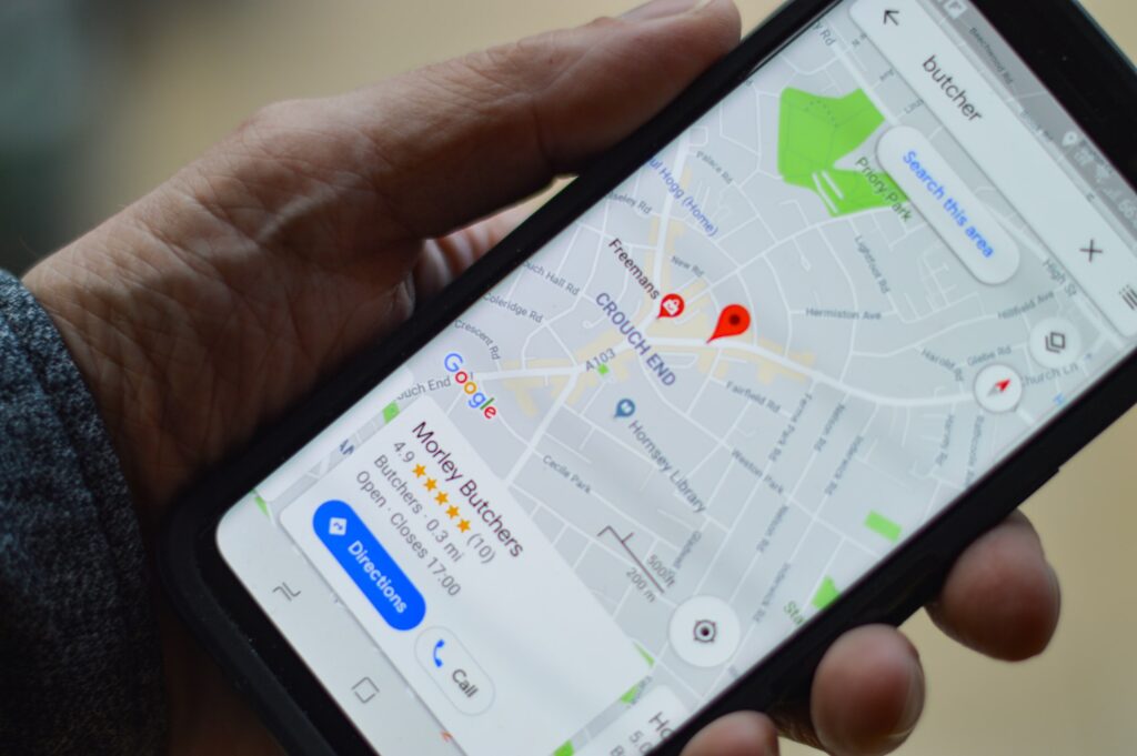 person looking up local SEO results for butchers on Google maps